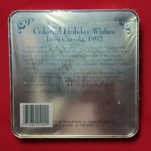 1992 Crayola Collectible Holiday Tin Sealed 64 Crayons Christmas Ornament Tin Bo - Picture 2 of 11